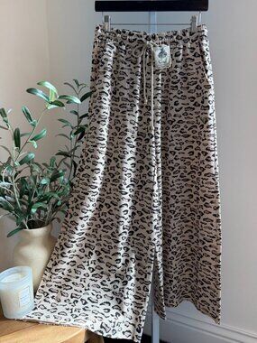 EASEL MINERAL WASHED ANIMAL PRINT TERRY KNIT PALAZZO PANTS 100% COTTON